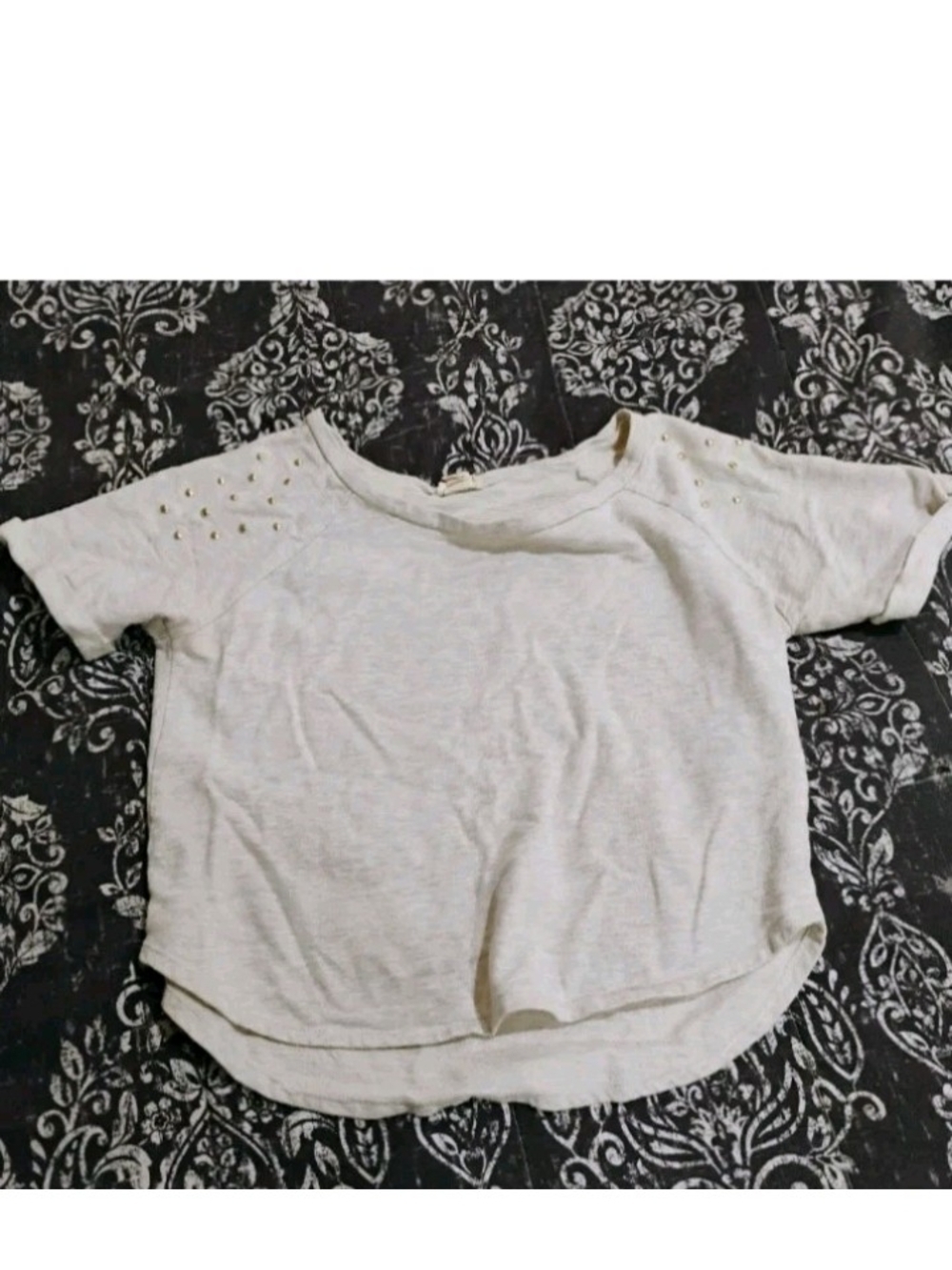one clothing Ivory Short Sleeve Top with Shoulder Studs